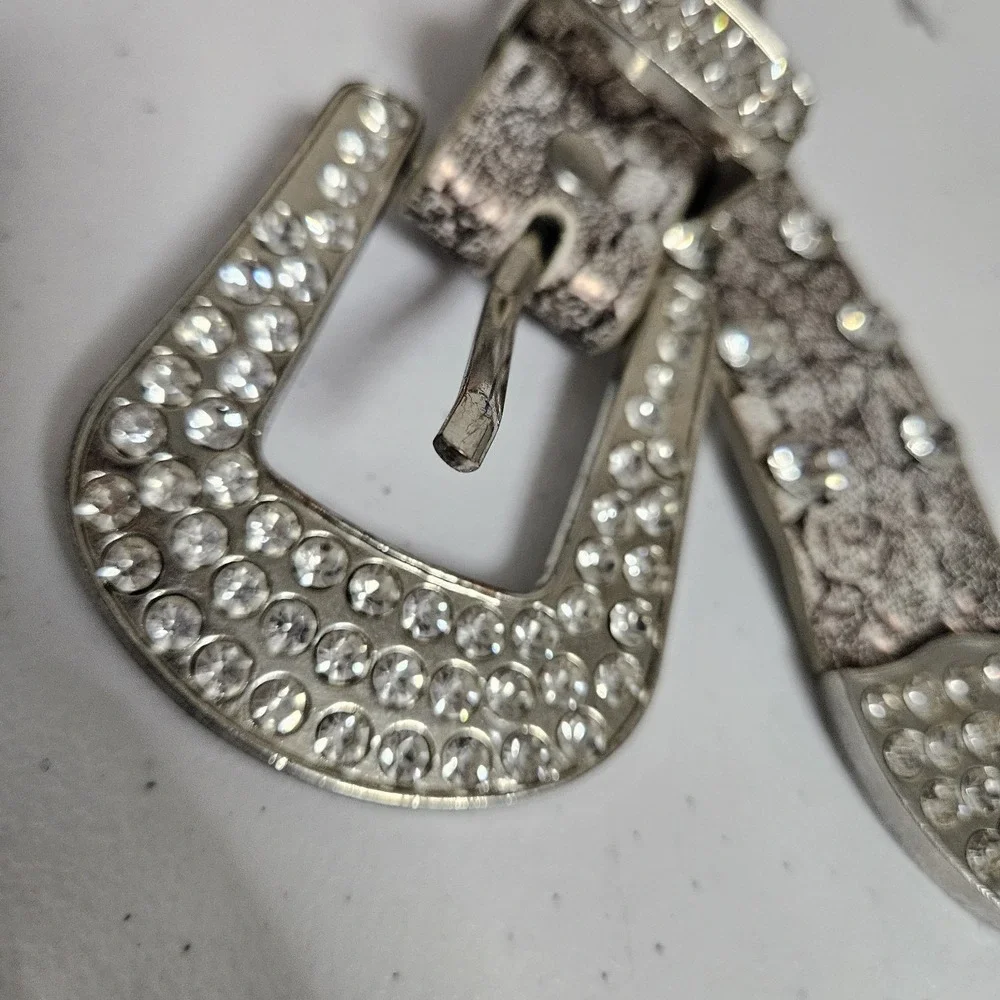 Beltiscool Animal Print Silver Skinny Rhinestone‎ Belt Size 26